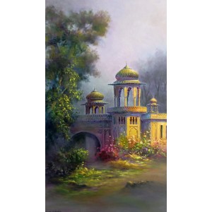 Hanif Shahzad, Hindu Gymkhana II, Karachi, 18 x 32 Inch, Oil on Canvas,  Landscape Painting, AC-HNS-113